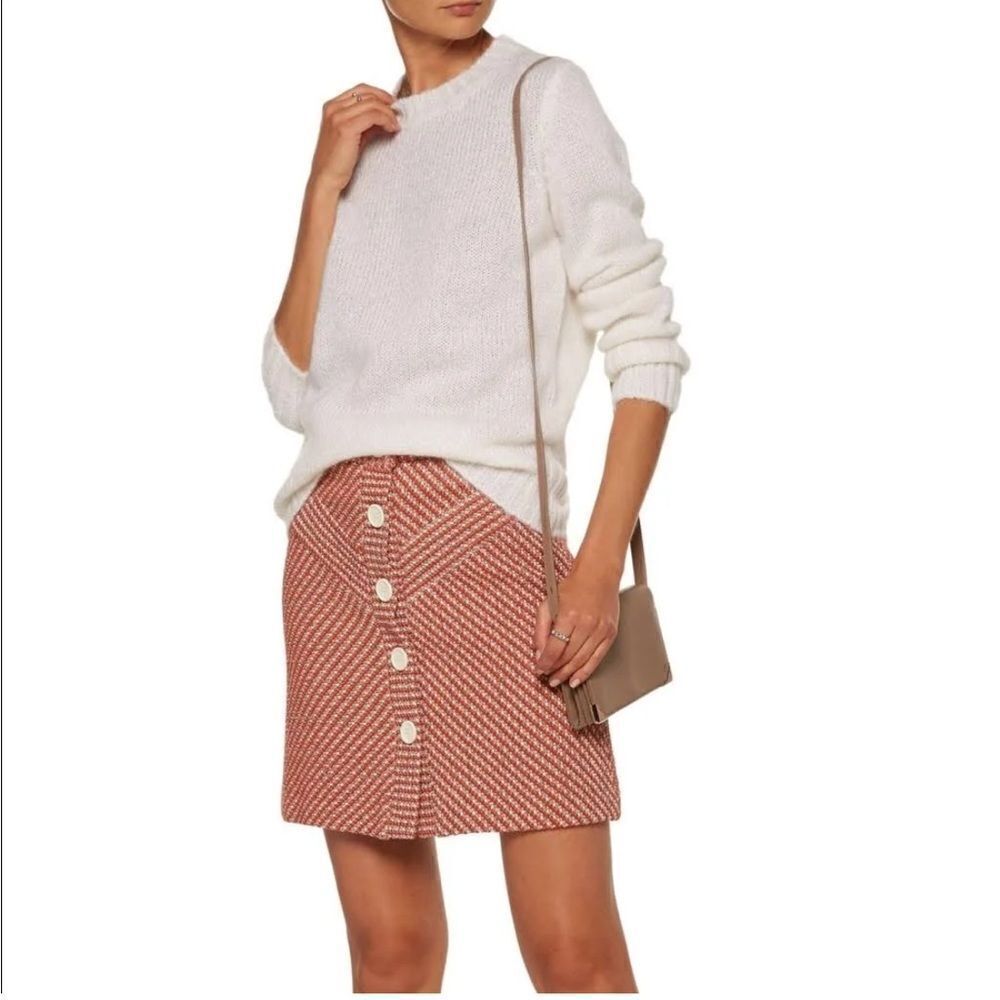 Maje Mini Skirt Tweed Sz 36 Orange Beige Button Front A-Line Lined NWT